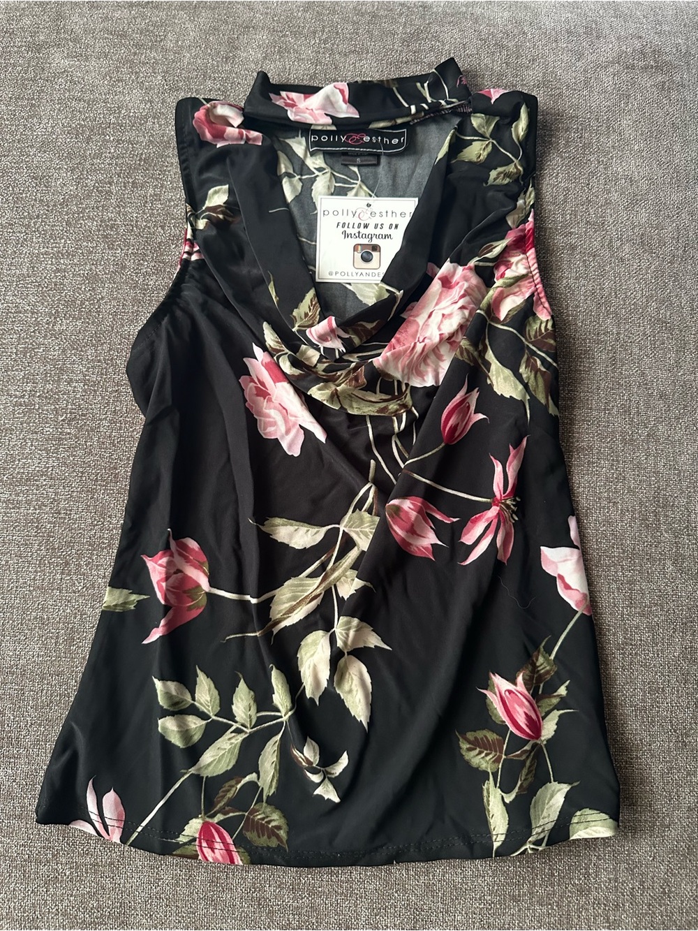 Polly & Esther Black Floral Cowl Neck Sleeveless Camisole